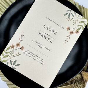 Zaproszenie ślubne minimalistyczne z kwiatami