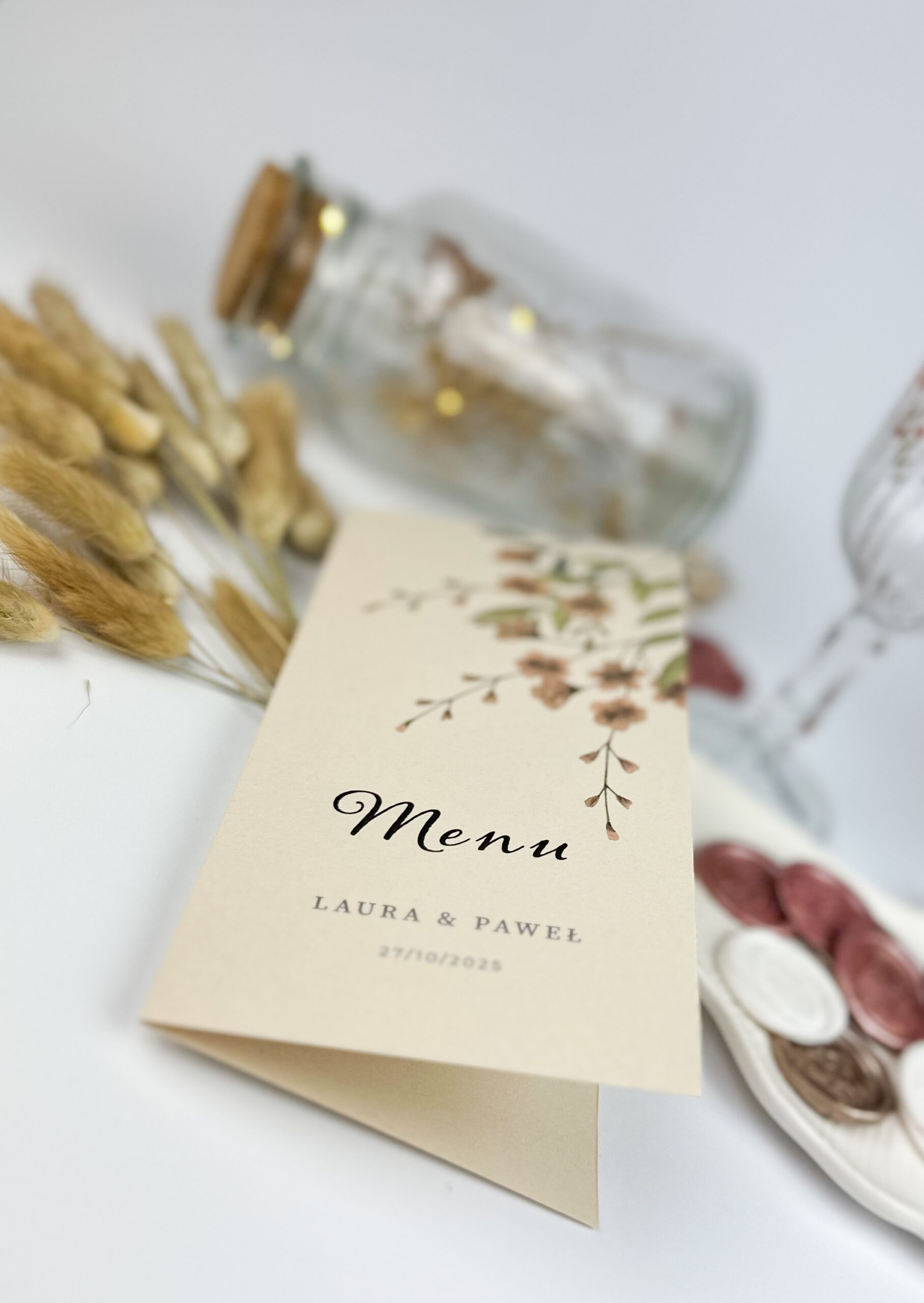 Menu weselne składane "Z delikatnymi kwiatami" - obrazek 3