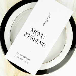 Składane menu weselne. Minimalistyczne menu weselne, eleganckie menu weselne