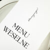 Składane menu weselne. Minimalistyczne menu weselne, eleganckie menu weselne