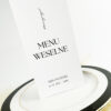 Składane menu weselne. Minimalistyczne menu weselne, eleganckie menu weselne