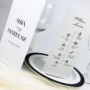 Menu weselne, plan stołów, numer stołu - składany trójkąt