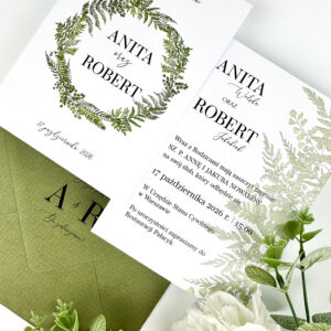 Zaproszenie ślubne minimalistyczne, zaproszenie ślubne botaniczne, zaproszenie ślubne boho, zaproszenie ślubne rustykalne, zaproszenie ślubne zielone, zaproszenie ślubne w rośliny, zaproszenie ślubne paproć, zaproszenie ślubne paprotka