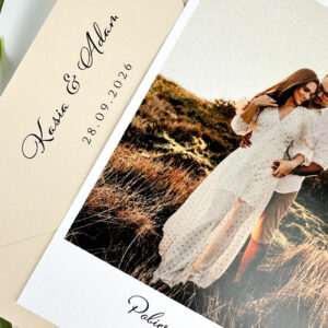 Zaproszenie ślubne minimalistyczne, zaproszenie ślubne ze zdjęciem, zaproszenie ślubne ze zdjęciem pary młodej