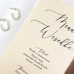 Menu weselne, menu weselne leżące, menu weselne ręcznie rwane, menu weselne z ręcznie rwanymi bokami