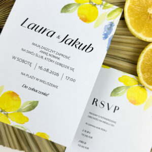 Zaproszenia ślubne naturalne, zaproszenia ślubne z motywem cytryny, zaproszenia ślubne z motywem włoskim, zaproszenia ślubne z motywem owoców